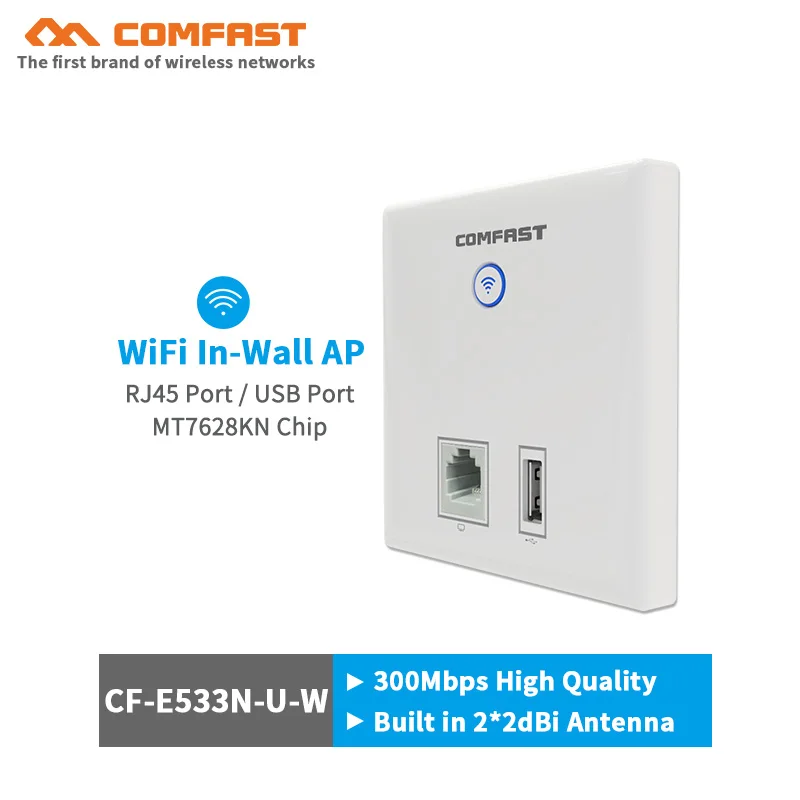 

COMFAST Wireless AP POE wi-fi Router 300Mbps WIFI access point in wall AP with LAN/RJ45/USB port built-in 4dBi antenna for hotel