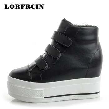 

LORFRCIN Women Ankle Boots Genuine Leather Casual Shoes Woman Autumn Winter Hidden Heel Platfrom Snow Boots High Top Sneakers