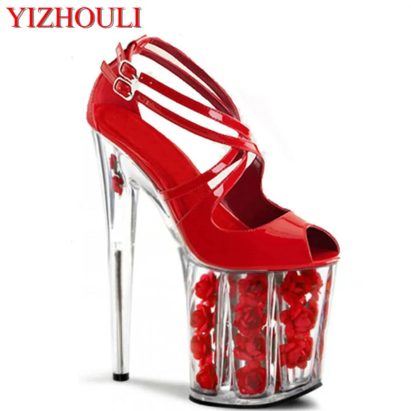 

20cm flower wedding shoes women motorcycle high heel shoes 8" fashionable dress high heels pole dancing sandals platform