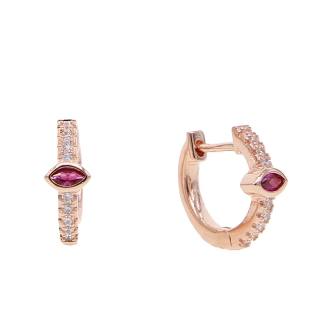 minimal minimalist geometric simple small tiny huggie hoops birthstone colorful women delicate cz earring rose red