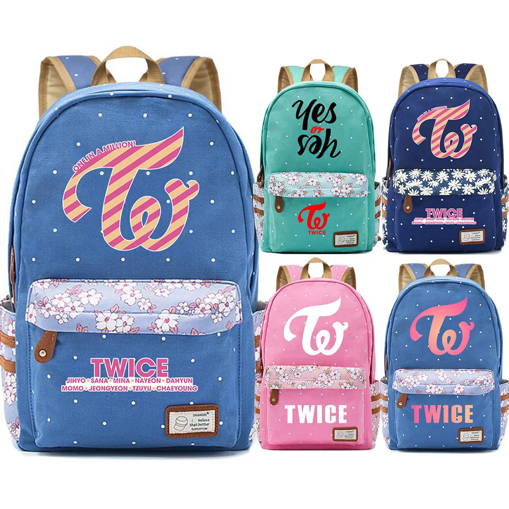 

Kpop Yes or Yes Twice One In A Million Flowers Dot Boy Girl School bag Women Bagpack Teenagers Schoolbags Canvas Femme Backpack