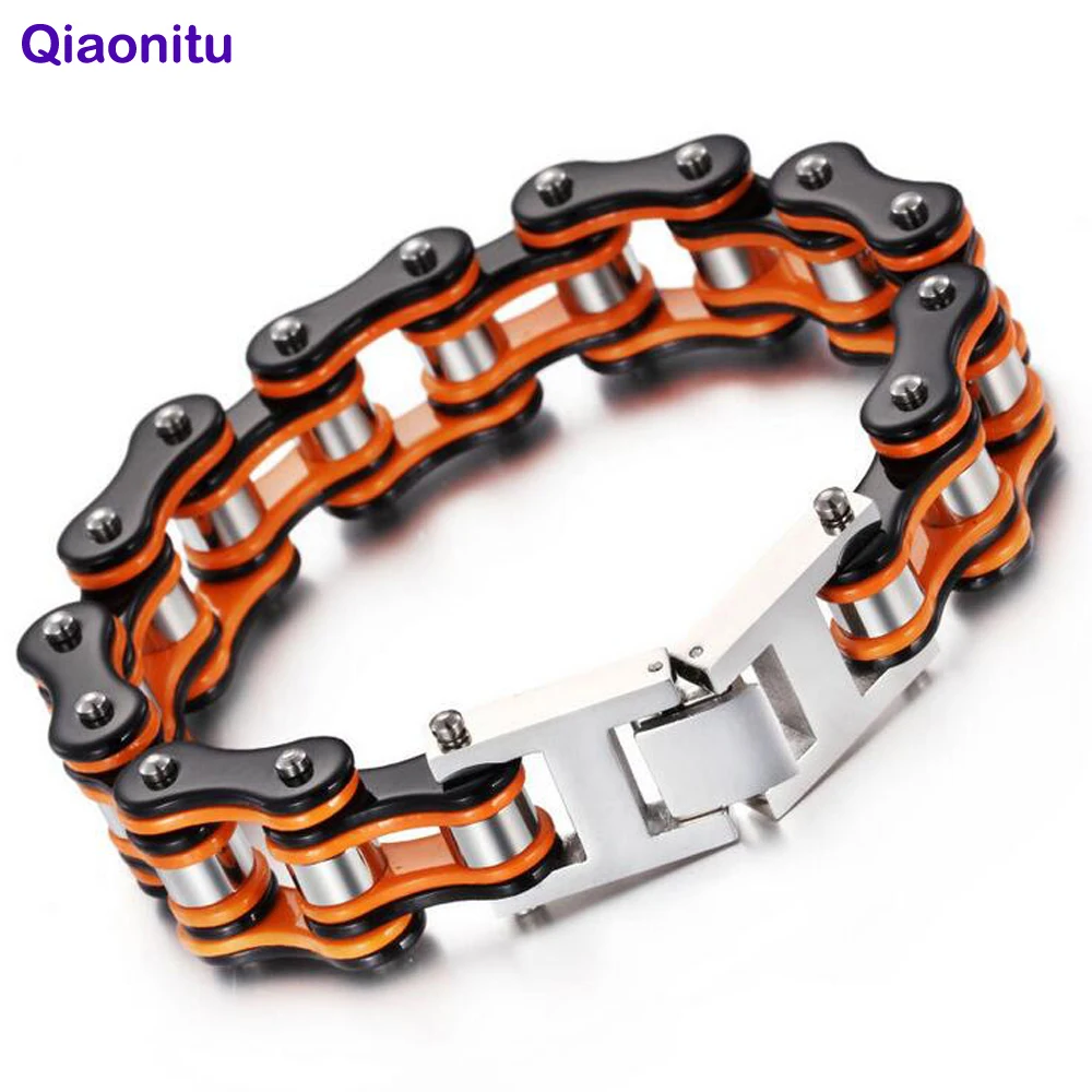 

Titanium Stainless Steel Men's Bicycle Biker Bracelets Orange Black Multicolor Simple Casual Man Motorcycle Bike Link Bracelet