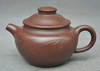 

5"Chinese Yixing Zisha pottery Hand-carved lucky bamboo Teapot tea set tea maker