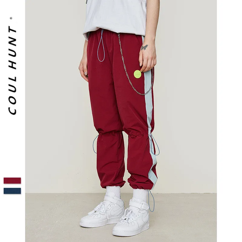 

2019 SS Skateboard Ankle Drawstring Pants Streetwear Side Stripe Cargo Sweatpants Thin Windproof Elastic Waist Mens Trousers