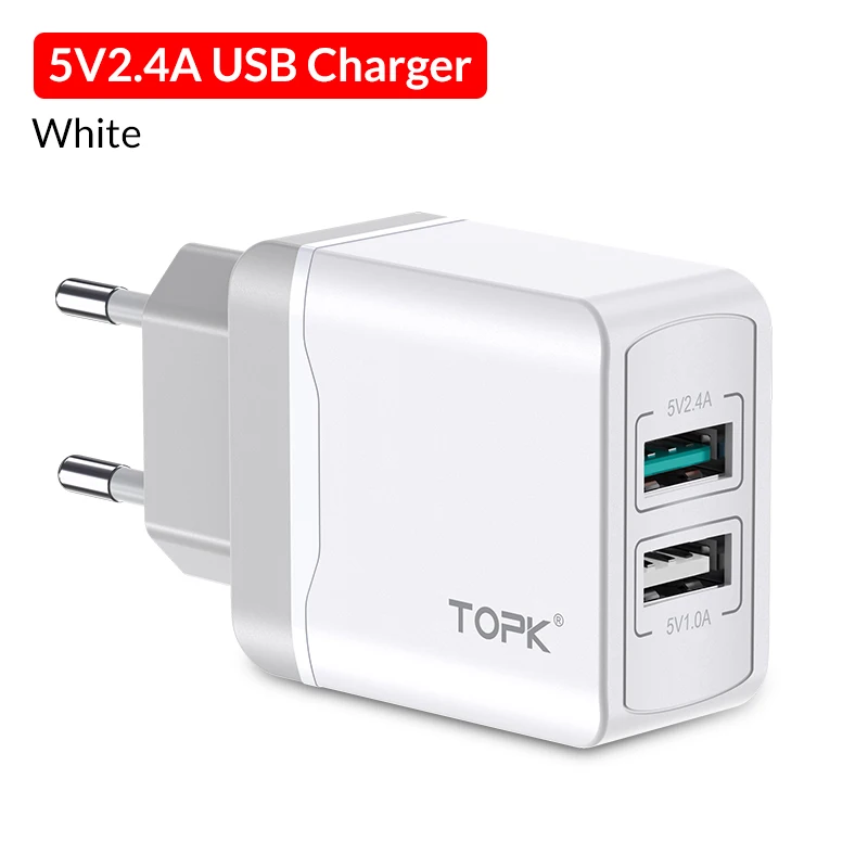 TOPK quick charge 3,0 usb зарядное устройство для xiaomi EU phone зарядное устройство для iphone x xs Быстрая зарядка зарядное устройство для huawei samsung адаптер - Тип штекера: 2.4A EU White