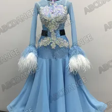 Платье для бальных танцев, светло-голубые перья, стандартная Одежда для танцев для соревнований, бальное платье, платье для танцев ABC dance