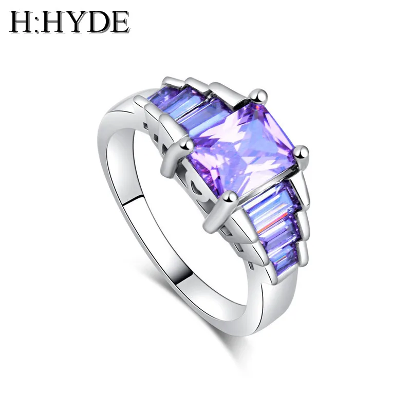 H:HYDE New jewelry 4 Colors CZ Cubic Zirconia Stone Charming silver wedding ring for women size 7-9 anillos mujer