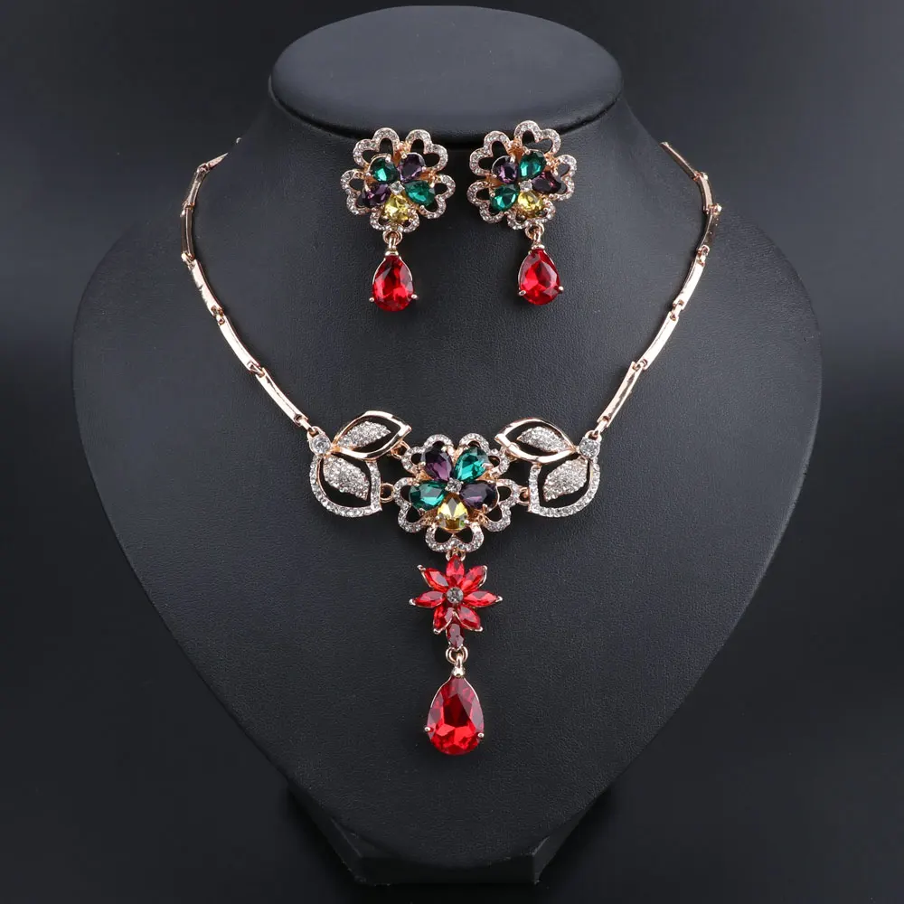 Модные Цветочные Стразы Кристалл Заявление Колье, свадебные украшения ожерелье s Комплект сережек для женщин с подарочными коробками