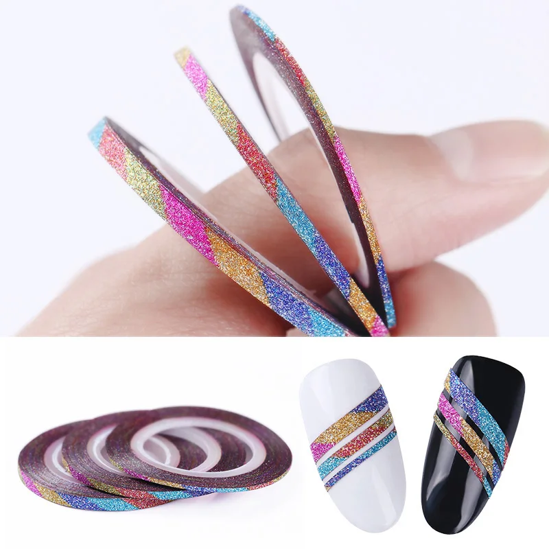 Матовый блеск радужные полоски для ногтей линии радуги многоцветные Инструменты для укладки стикеры Наклейка DIY клейкая наклейка s