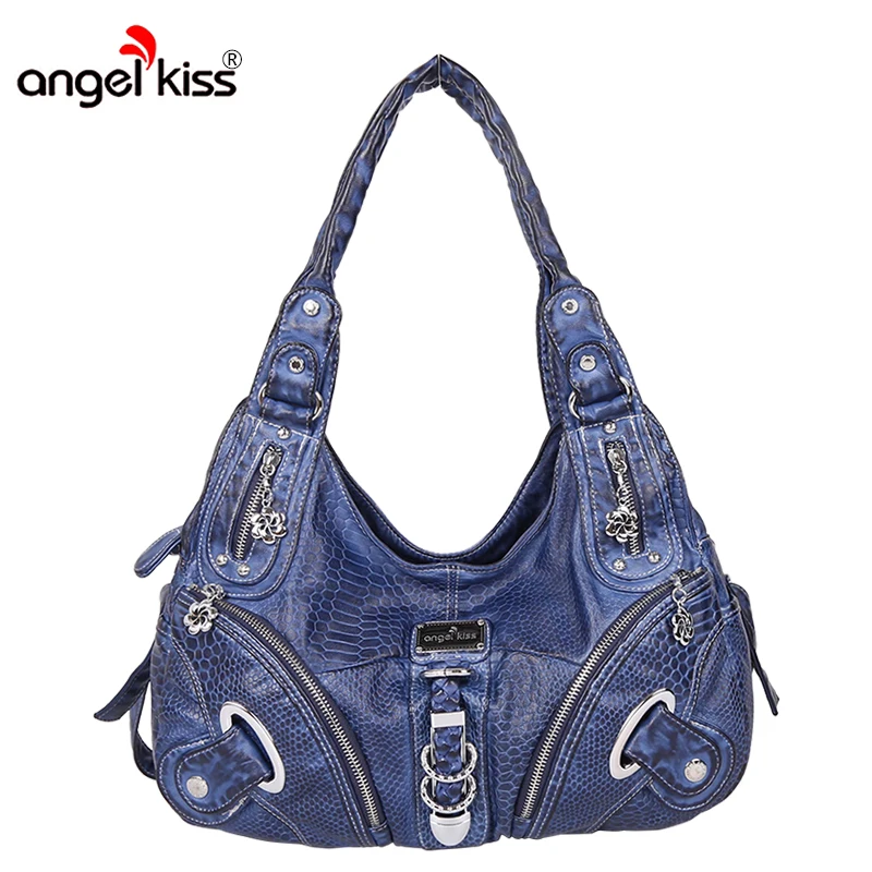 Angel Kiss Women Washed PU Leather Work Tote Zipper Closure Shoulder Bag Large Capacity Top
