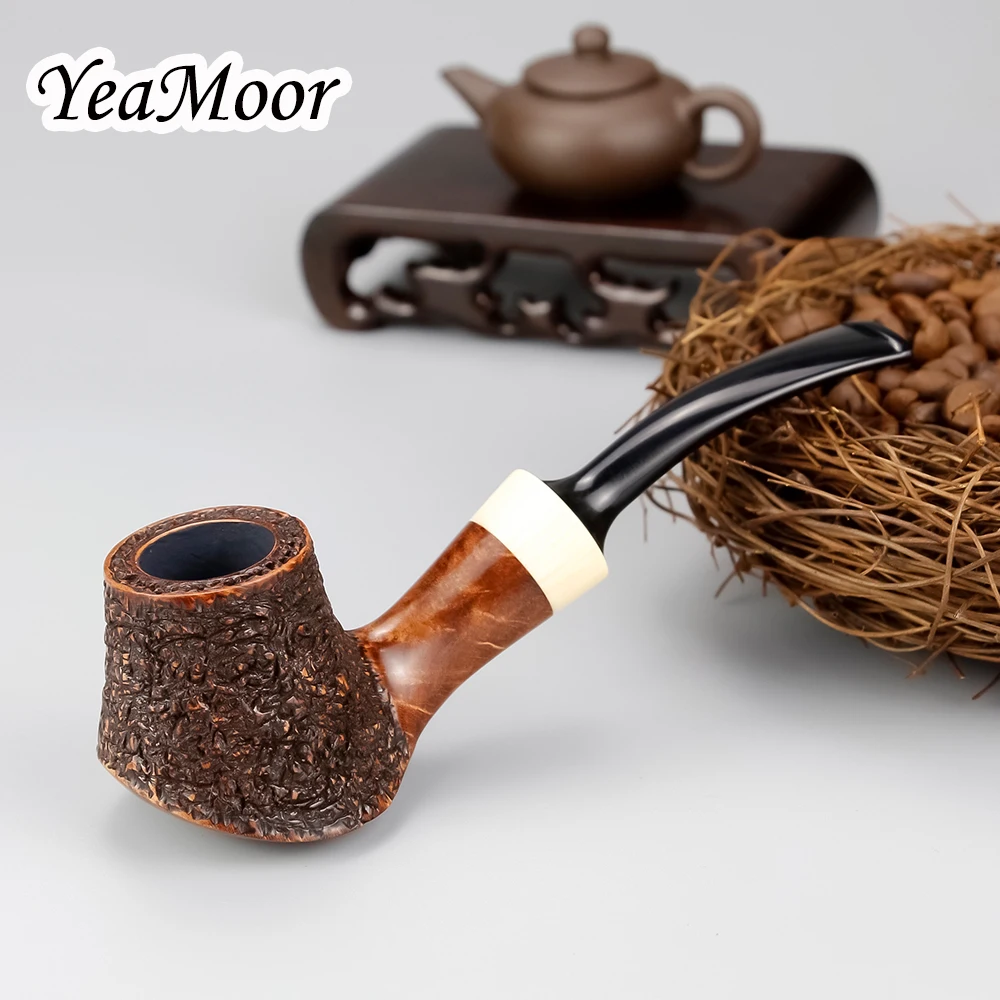 

New Random Carved Smoking Pipe 9mm Filter White Deplanate Mouth Briar Pipe Tobacco Pipe 74 tools free Carven Briar Wood Pipe