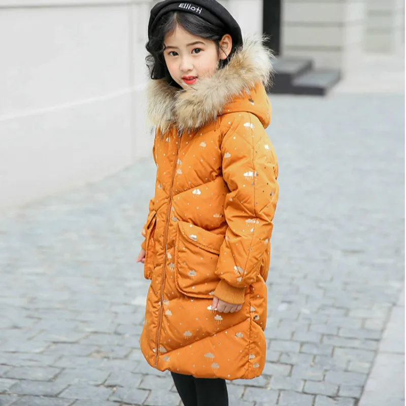 

Girls Down Parka Faux Fur Collar Hooded Long Style Jacket Kids Warm Clothes for Russian Winter Child Coat for Winter Outerwear