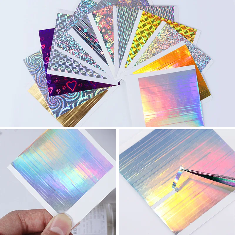 

12 Sheets Holo 3D Nail Sticker Set Line Stripe Adhesive Ultra Thin Foil Candy Decal for Nail Art Decoration