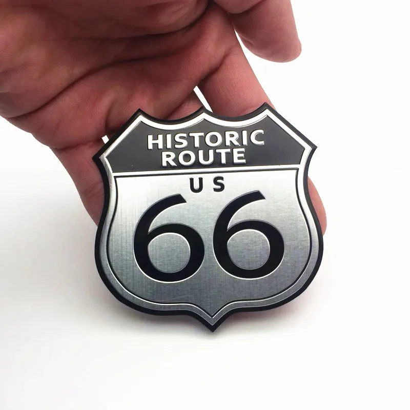 FDIK Car Sticker Styling America the ROUTE 66 Road 3D Metal Logo Motorcycle Decal Body Laptop Cabinet For Cadillac SRX Ford