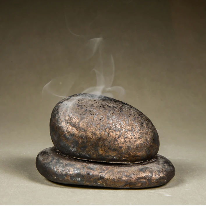 Antique Coarse Pottery Blackflow Stone Incense Burner Incense Coil