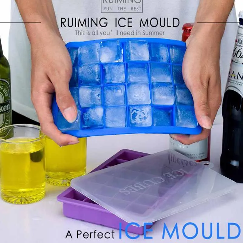 4 цвета выбор 24 полости лоток для льда коробка с крышкой крышка напиток желе форма для заморозки пресс формы льда производитель кубиков силиконовые формы