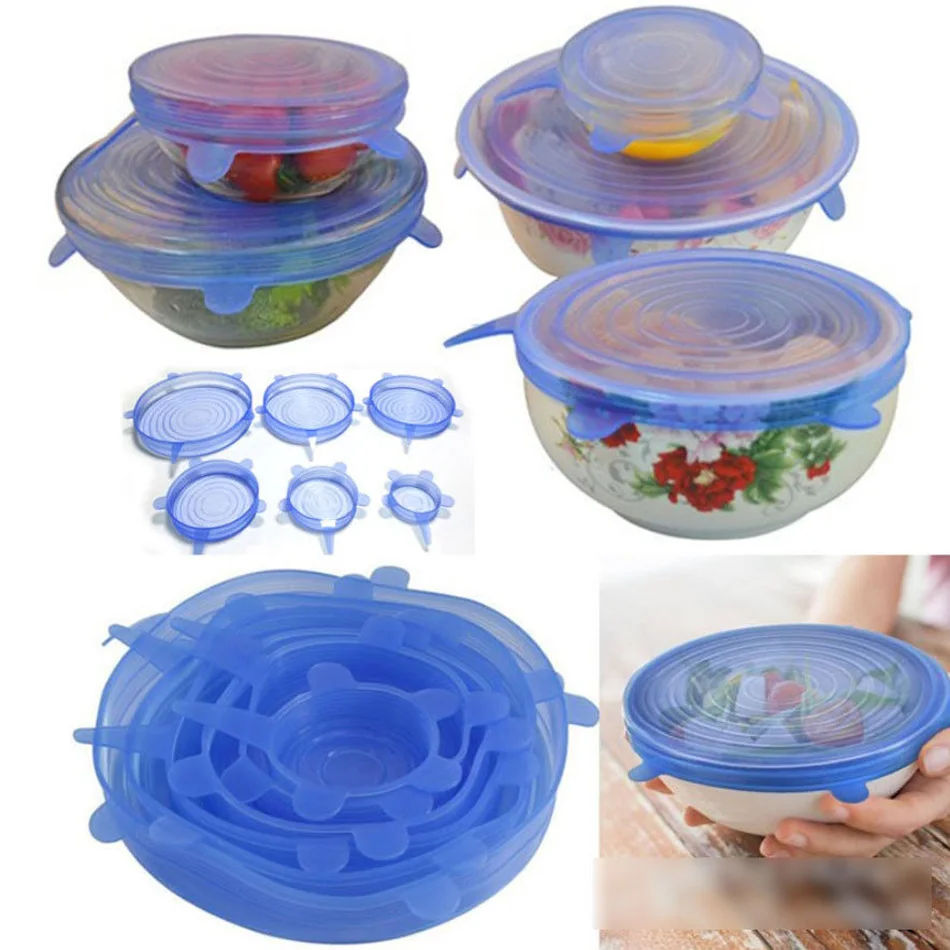 6 Pcs Silicone Reusable Food Fresh Keeping Sealing Stretch Lid Container Cover Kitchen Pan Spill Lid Stopper Cover (13)