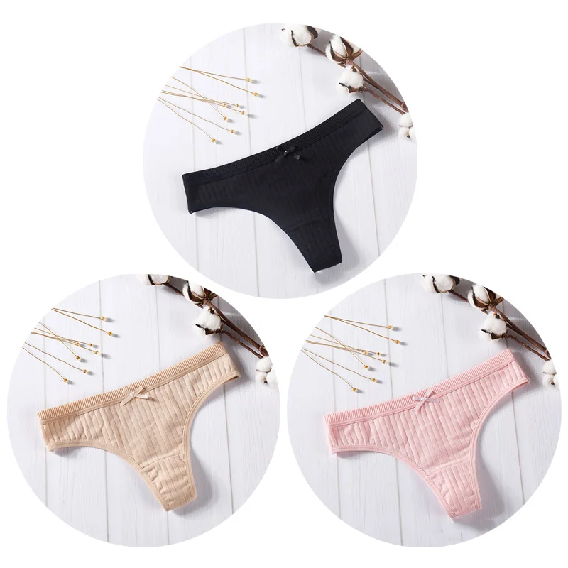 Black-Skin-Pink YOUREGINA пикантные Для женщин стринги хлопковые стринги трусы нижнее белье, женские трусы-шортики брюки интимное женские бикини-трусики 3 шт./лот - Цвет: Black-Skin-Pink