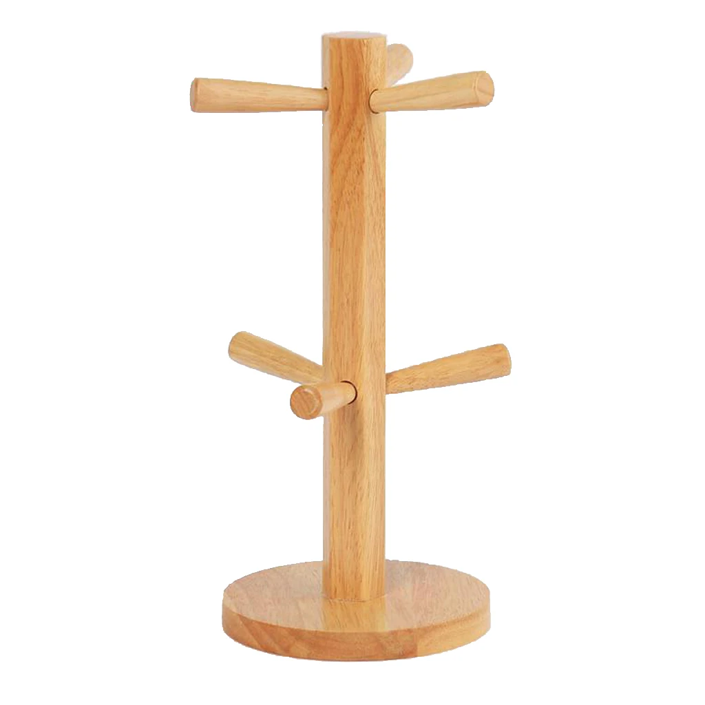 Wooden Coffee Mug Holder Tree Cup Rack Storage With 6 Coffee Cup Hooks