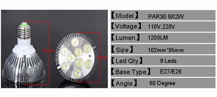 Ультра яркий CREE E27 E26 светильник точечной подсветки регулируемый PAR20 PAR30 PAR38 9 Вт 10 Вт 14 Вт, 18 Вт, 24 Вт, 30 Вт Светодиодный свет лампа AC 86-265V 220V