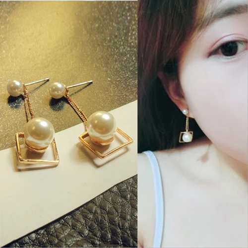 Long pearl stud earring two color girl cute Accessories fashion simple