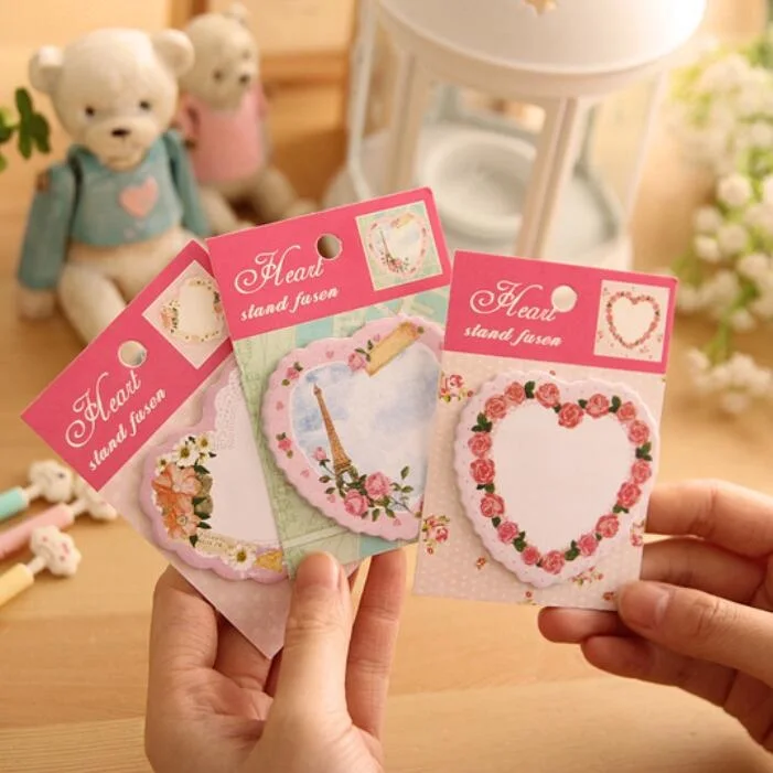 

2pcs/lot Sweet flower & heart Notepad memo pads sticky note label message post marker bookmark office and school supplier