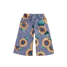 Новые стильные штаны для маленьких девочек, летние укороченные штаны с принтом подсолнухов, комплекты детской одежды