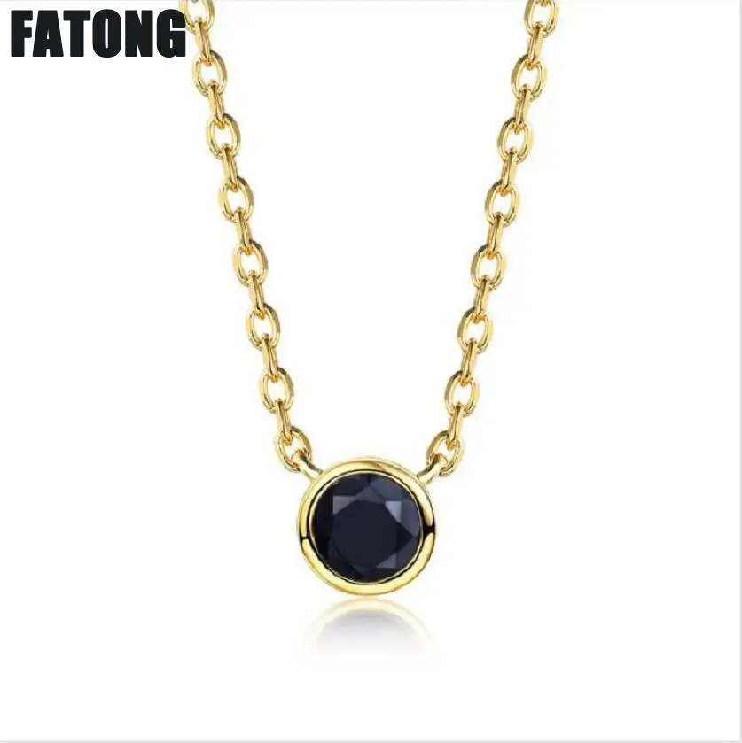

925 sterling silver black zircon European and American simple fashion necklace female J0273