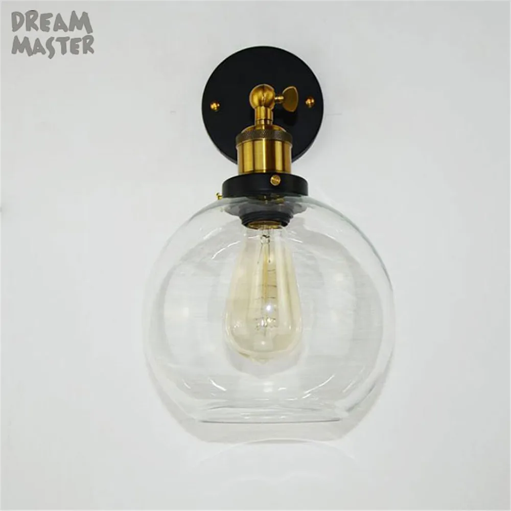 Loft Vintage Industrial Edison Wall Lamps Clear Glass Lampshade Antique Copper Wall Lights 110V 220V For Bedroom wall sconces Loft Vintage Industrial Edison Wall Lamps Clear Glass Lampshade Antique Copper Wall Lights 110V 220V For Bedroom wall sconces