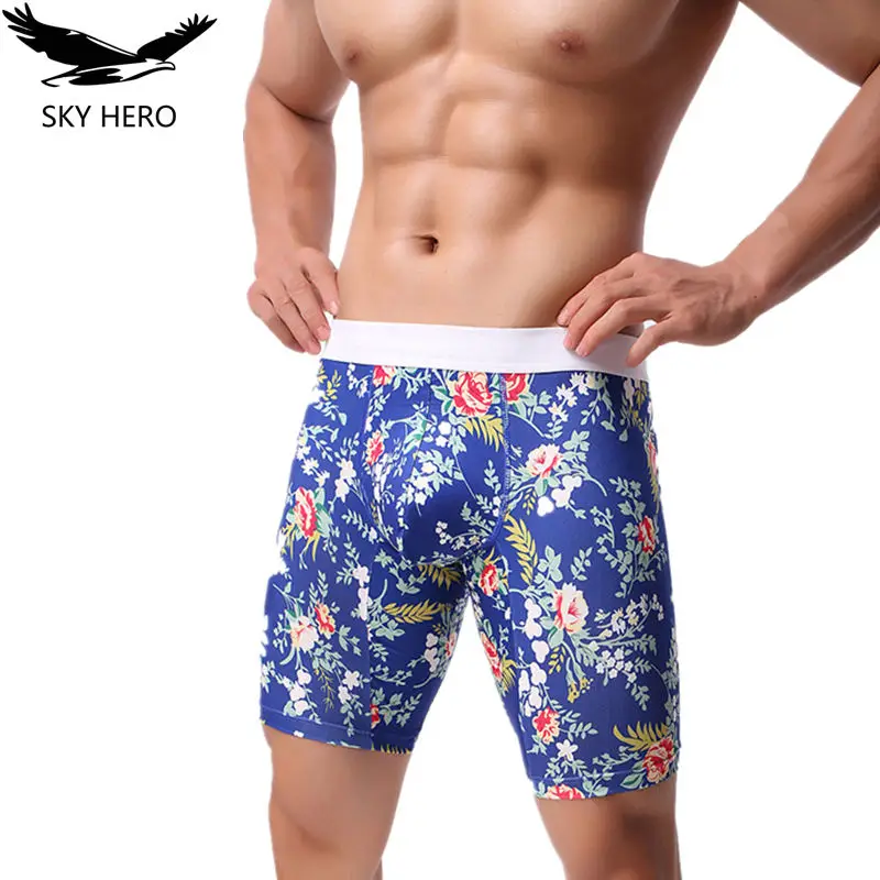 

Men underwear long boxers pants male underpants boxer shorts winter silk panties for mens leg soft home print panty