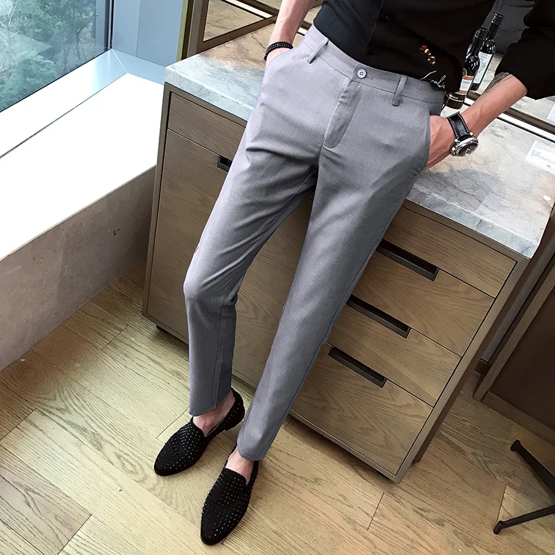 Новая мода бутик сплошной цвет Официальный Бизнес Мужские строгие брюки/тонкий качество и удобные мужские повседневные брюки