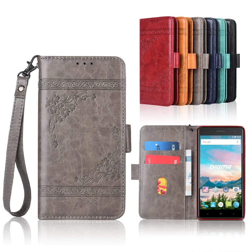 

Newest Wallet case for Digma Hit Q500 3G Flip case with Strap,100% special PU leather embossing flower book cover case