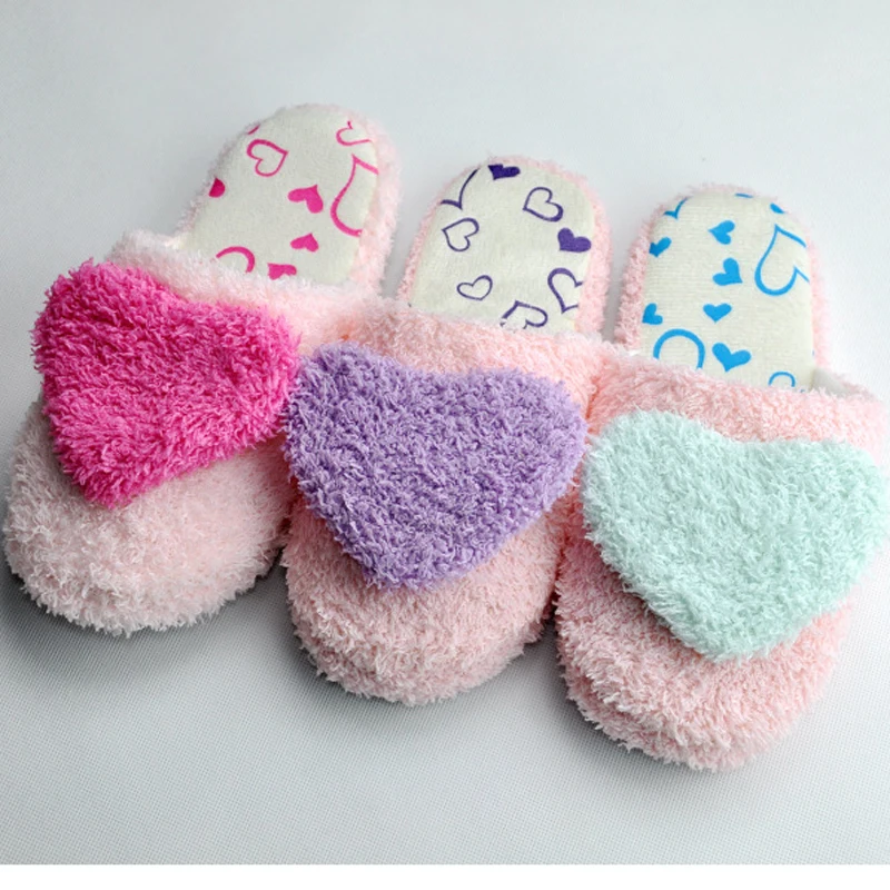

Winter Heart-shaped Women Home Slippers Indoor Woman Non Slip Cotton Slipper Soft Warm Plush Room Shoes for Female