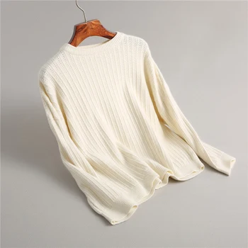 

Women solid color round neck sweater casual loose long-sleeved sweater