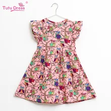 Летняя одежда для девочек цветочный Рисунок Хлопковое платье с короткими рукавами Сова Птица Новое поступление для маленьких девочек одежда для От 2 до 12 лет наряды