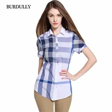 BURDULLY 2017 Summer Fashion Women Cotton Plaid Patchwork Blouse Designs Ladies Elegant Patchwork Blouse Shirt Plus Size Tops