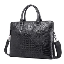 Nouveau 2016 hommes d’affaires de serviette vintage épaule sacs Messenger crocodile grain Cuir Véritable sacs à main de mode sac d’ordinateur portable