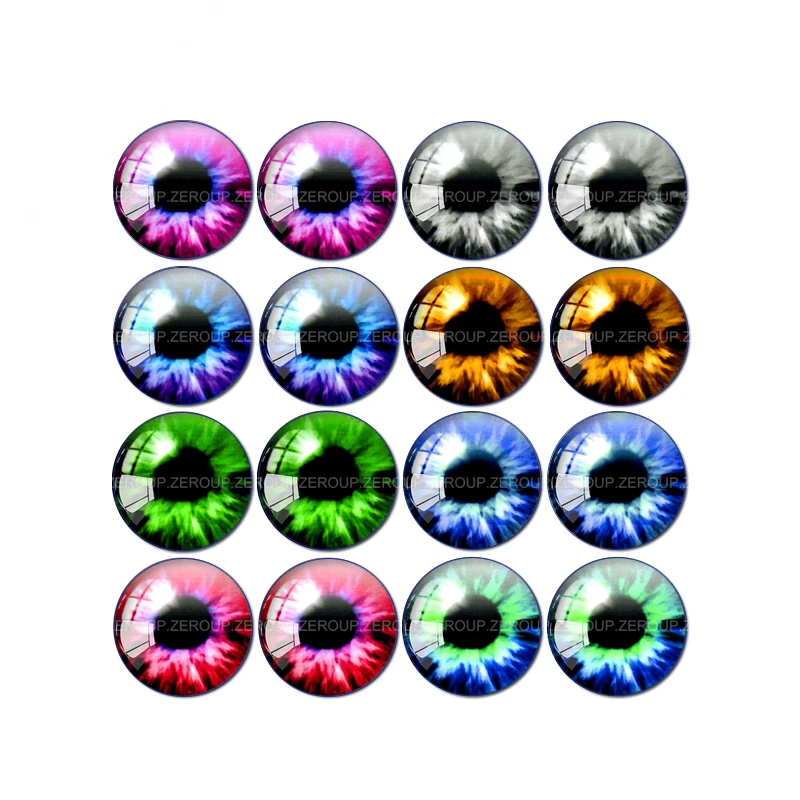 

16pcs Round Eyes Pictures Glass Cabochon Mixed Patterns Fit Base Earring Setting for Jewelry Flatback TP-019-ER-4