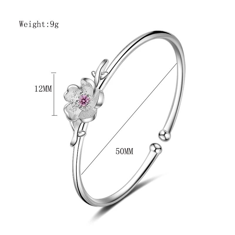 XIYANIKE 925 пробы серебро дизайн розовый фиолетовый хрустальный цветок вишни Браслеты Регулируемый браслет для женщин Сладкий