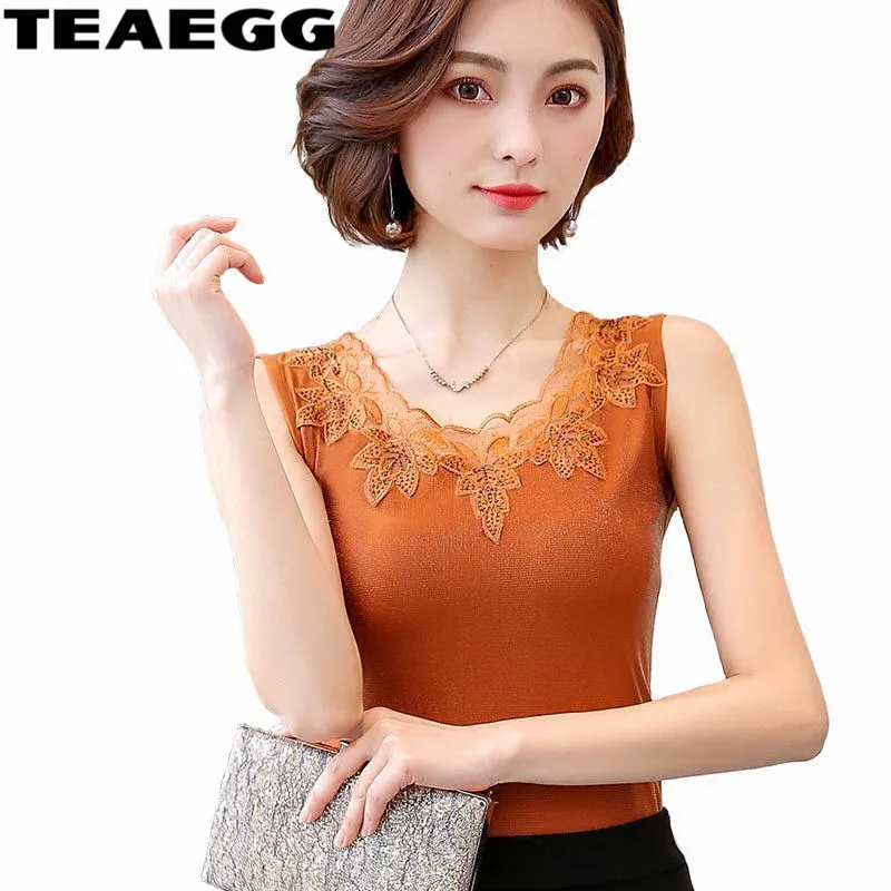 TEAEGG тонкий Лето Топы Для женщин бретели Femme Сексуальная майка Кружева Топы Женская обувь, Большие размеры Для женщин s Топы и блузки Футболка AL1093