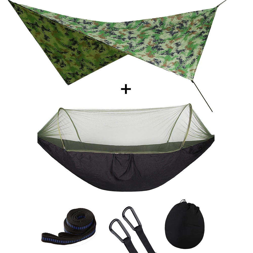 Outdoor Automatic Quick Open Mosquito Net Hammock Tent With Waterproof Canopy Awning Set Hammock Portable Pop-Up Travel Hiking 