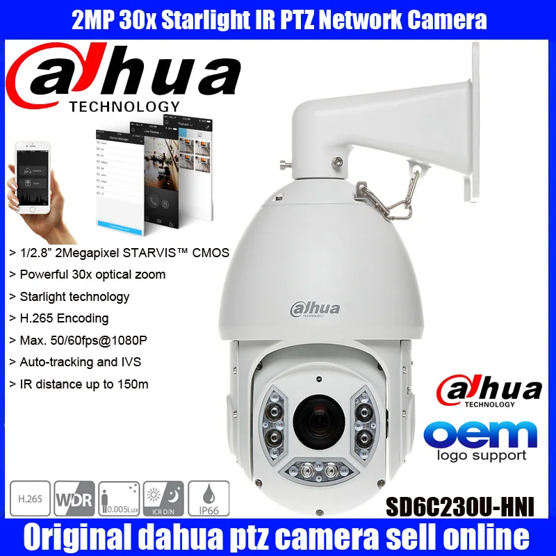 

Original Dahua Auto-tracking IVS Network Speed Dome Camera DH-SD6C230U-HNI 2MP 30x Starlight IR PTZ Network Camera SD6C230U-HNI