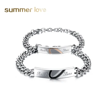

Stainless Steel Bracelets Real Love Letter Engraved Bracelet for Men Women Charms Half Heart Puzzle Lover Couple Bracelet Gift