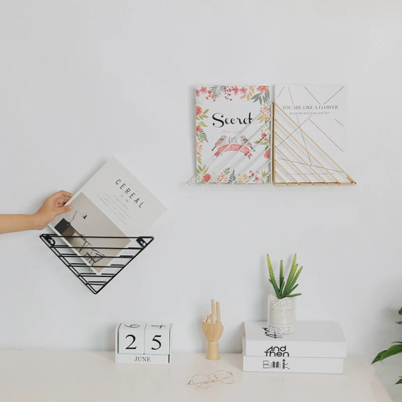 الشمال الحديد شنقا تخزين حاملي الإبداعية الحائط مجلة رفوف متعددة الوظائف المثلثية رف عرض منظم