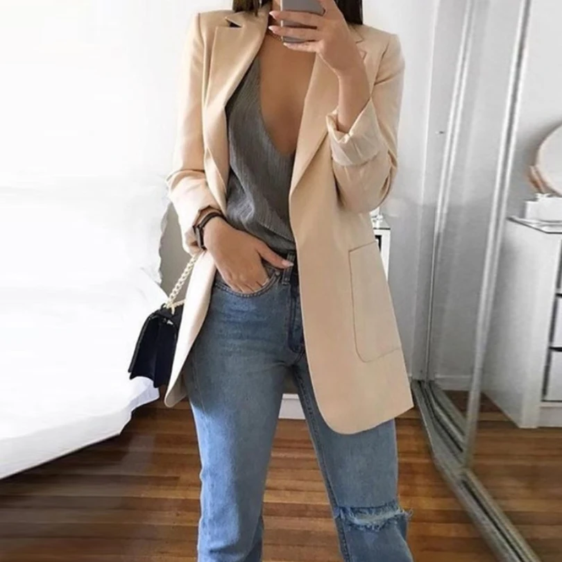 Sexy Pockets Black Women Blazer Autumn Suit Jacket Business Notched Ladies Blazer Fashion Casualsuits &Blazer Party Coat 2019