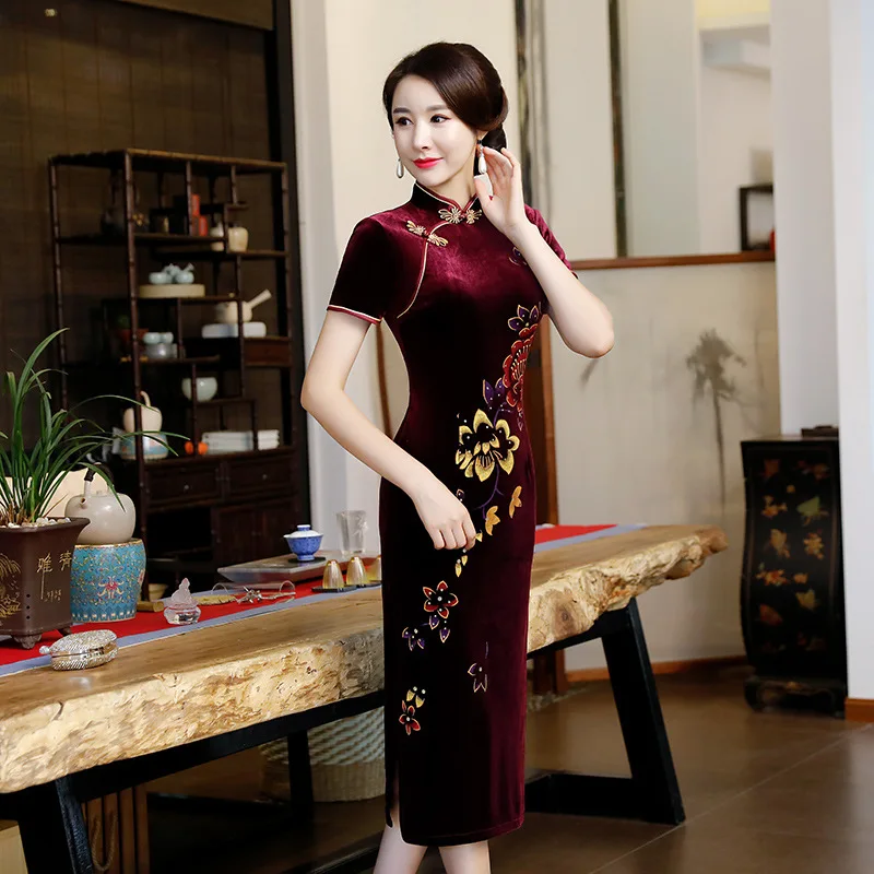 

New Arrival Chinese Women Sexy Traditional Dress Chinese Cheongsam Print Oriental Dresses China Long Qipao Plus Size M-4XL