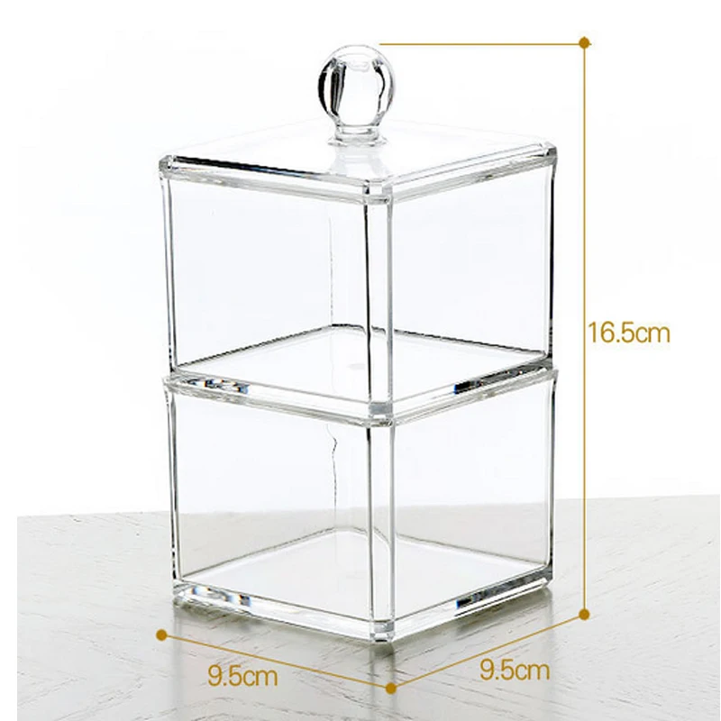

Two-layer Acrylic Portable Round Container Storage Box Case Makeup Organizer Cotton & Pad Box Cosmetics Swab Q-tip Holder