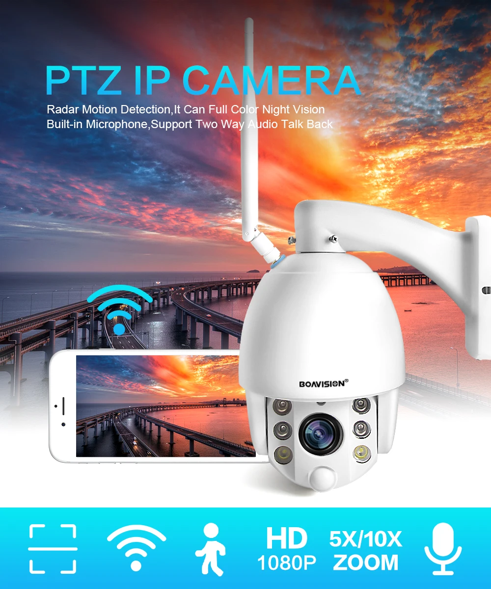 HD 1080P 5X/10X Zoom Беспроводная PTZ купольная IP камера wifi наружная двухсторонняя аудио связь+ динамик CCTV камера безопасности видео ИК 60 м