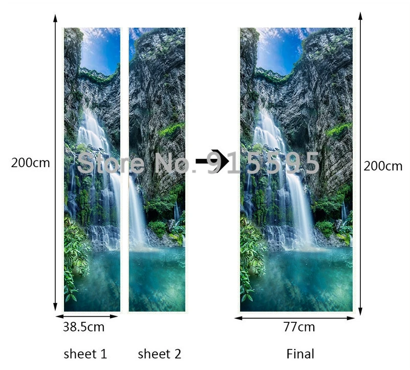 Пейзаж водопад дверь наклейка Стикеры росписи 3D ПВХ самоклеющаяся Водонепроницаемый обои современный Гостиная двери украшения дома