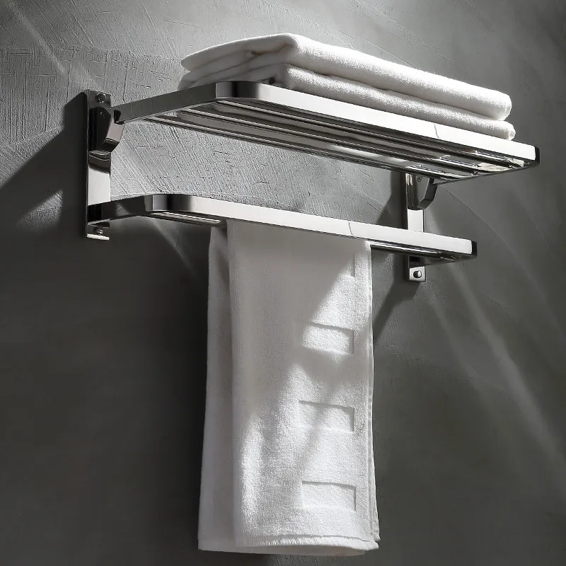 

304 stainless steel bathroom towel rack shelf bathroom sanitary hardware pendant thickening layer 2 fold the towel rack